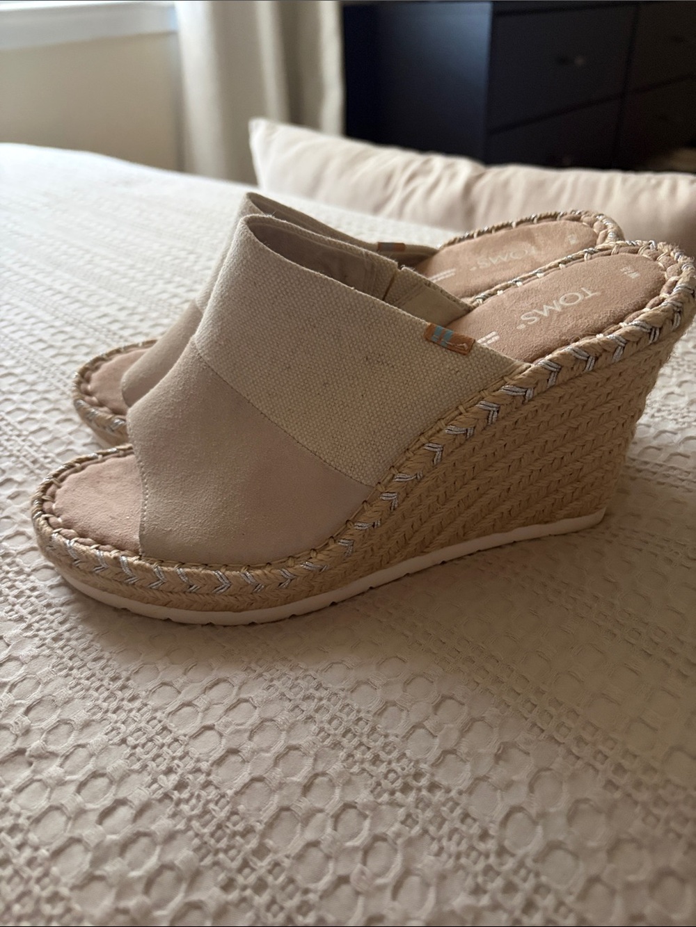 TOMS Beige Canvas Espadrille Slide Sandals - Picture 2 of 6